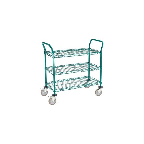 Gec Nexel Utility Cart, 3 Shelf, Poly-Green, 36"L x 18"W x 39"H, Polyurethane Brake Casters 1836P3GB - main